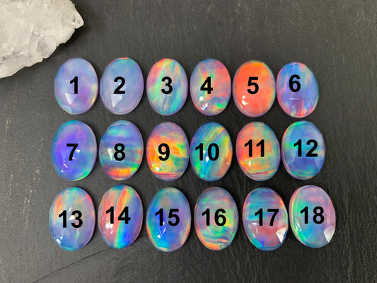 Faceted Aurora Opal Oval Doublet Stone - 13x18mm Rose Cut Gemstone Cabochon