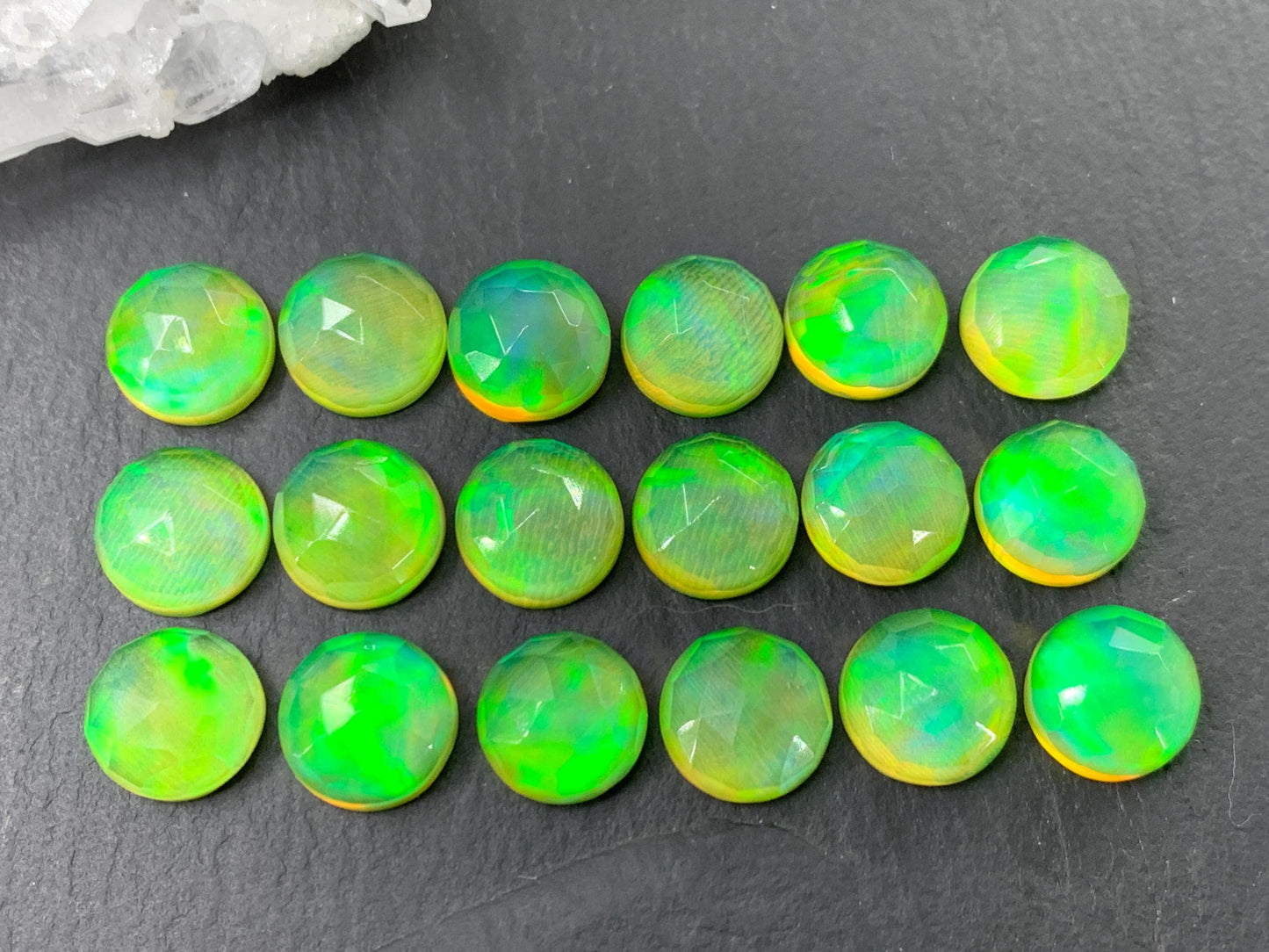 Faceted Aurora Opal round 10mm cabochon - Doublet cabochons