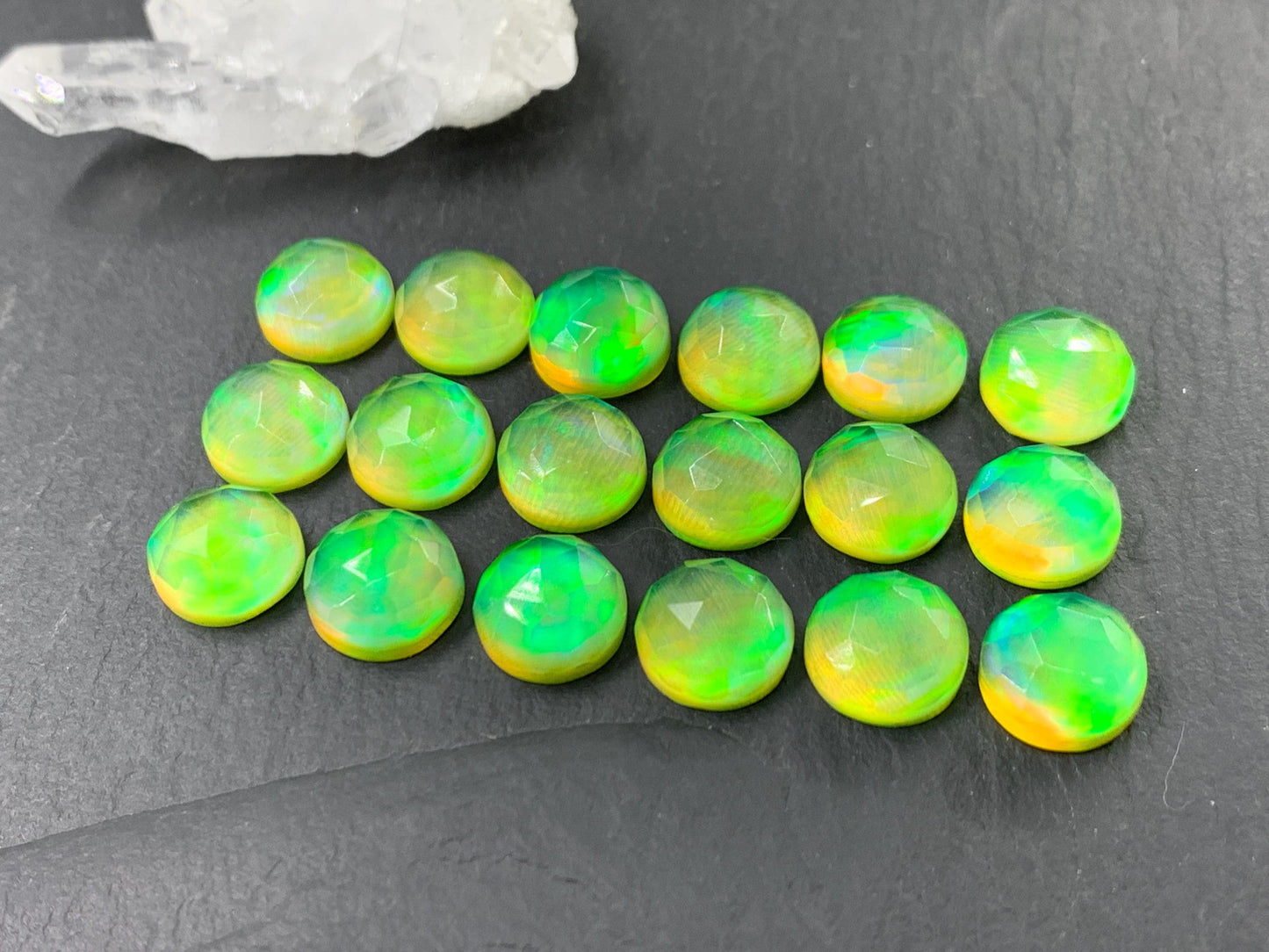Faceted Aurora Opal round 10mm cabochon - Doublet cabochons