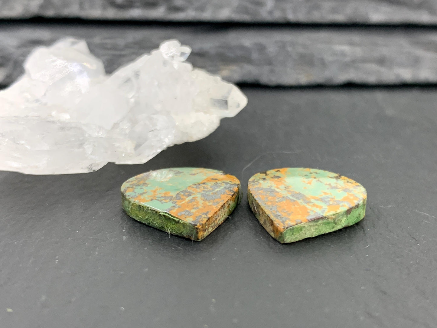 Tibetan Turquoise Pair 14x15mm Cabochon - Hand Cut Cabochon