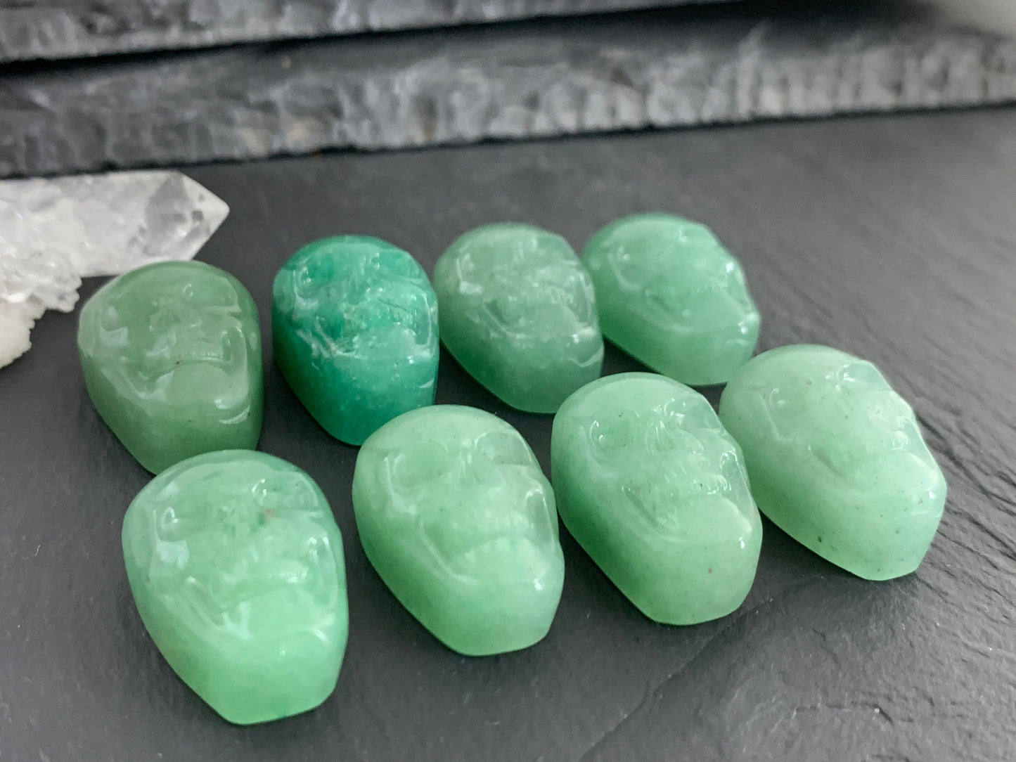 Green Aventurine skull 15x22mm cabochon