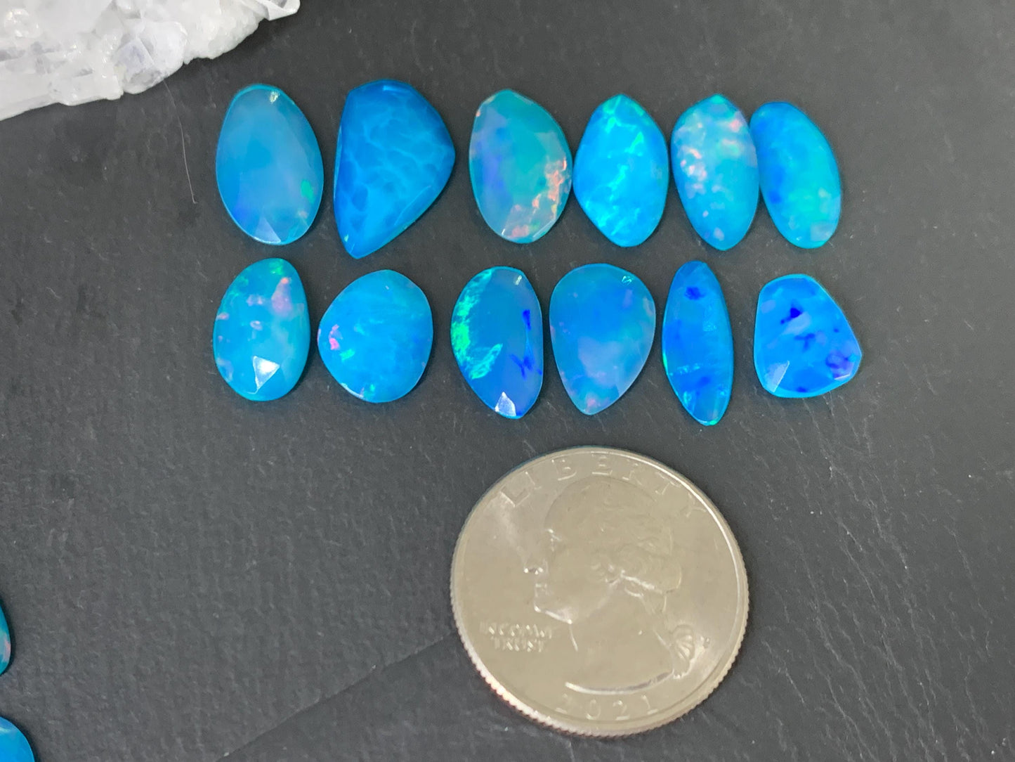 Faceted Blue Ethiopian Opal 11-16mm long cabochon