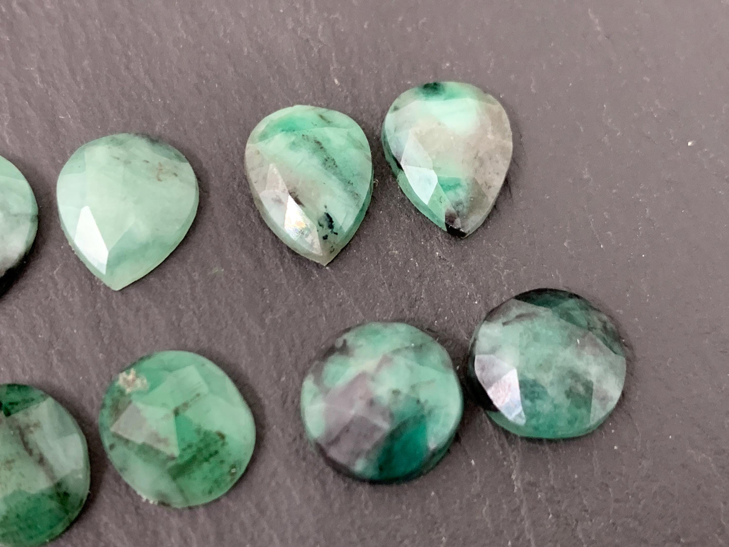 Faceted Emerald Pair 10-13mm long Cabochon/ Select your pair | W343-2