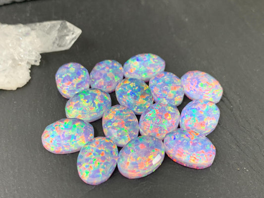 Faceted Aurora Opal oval 10x14mm cabochons - Doublet cabochons