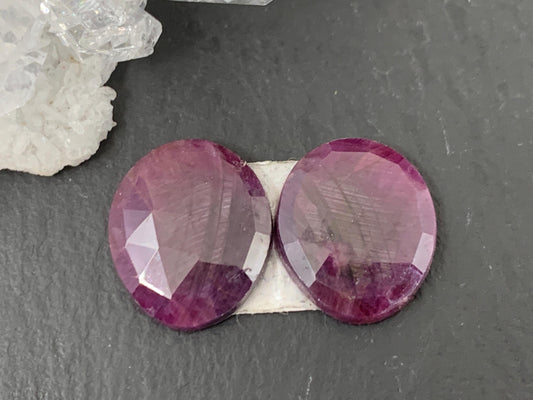 Faceted Ruby pair 12x15x3mm cabochon