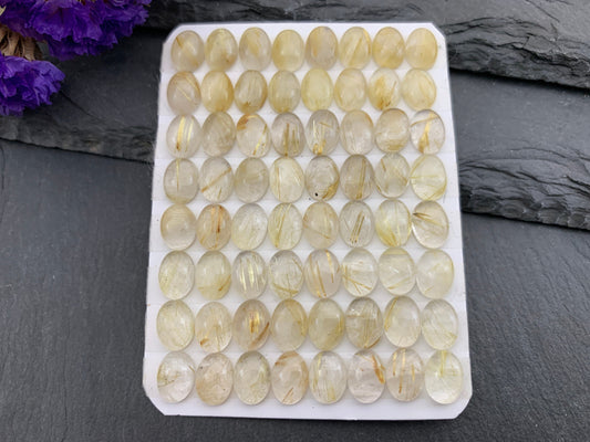 Gold Rutilated Quartz oval 6x8mm cabochon - Calibrated cabochons