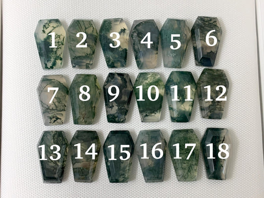 Faceted Moss Agate coffin 10x16mm cabochon