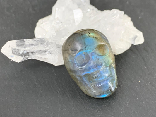 Labradorite Skull Cabochon 15x21mm - Natural Green Gemstone Flat Back Carving