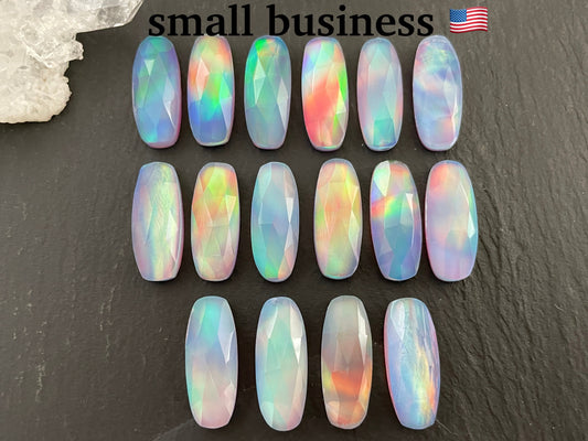 Faceted  Aurora Opal 8x20mm cabochon - Doublet cabochons