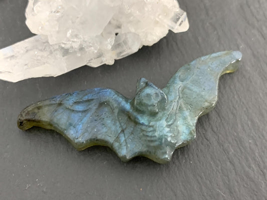 Labradorite skeleton bat 18x48mm flat back carving