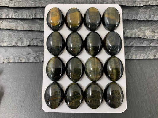 Yellow Blue Tiger Eye oval 15x20mm cabochon - Calibrated cabochons