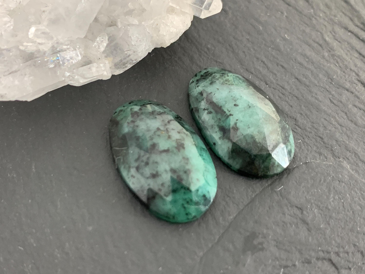 Faceted Emerald Pair 11x18x4mm cabochon