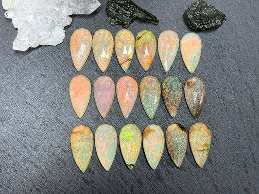 Faceted  Monarch Opal pear 10x20mm cabochons - Doublet cabochons
