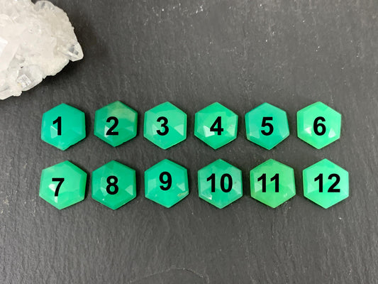 Faceted Chrysoprase Cabochon - 10mm Hexagonal Faceted Green Jewel for Jewelry Making