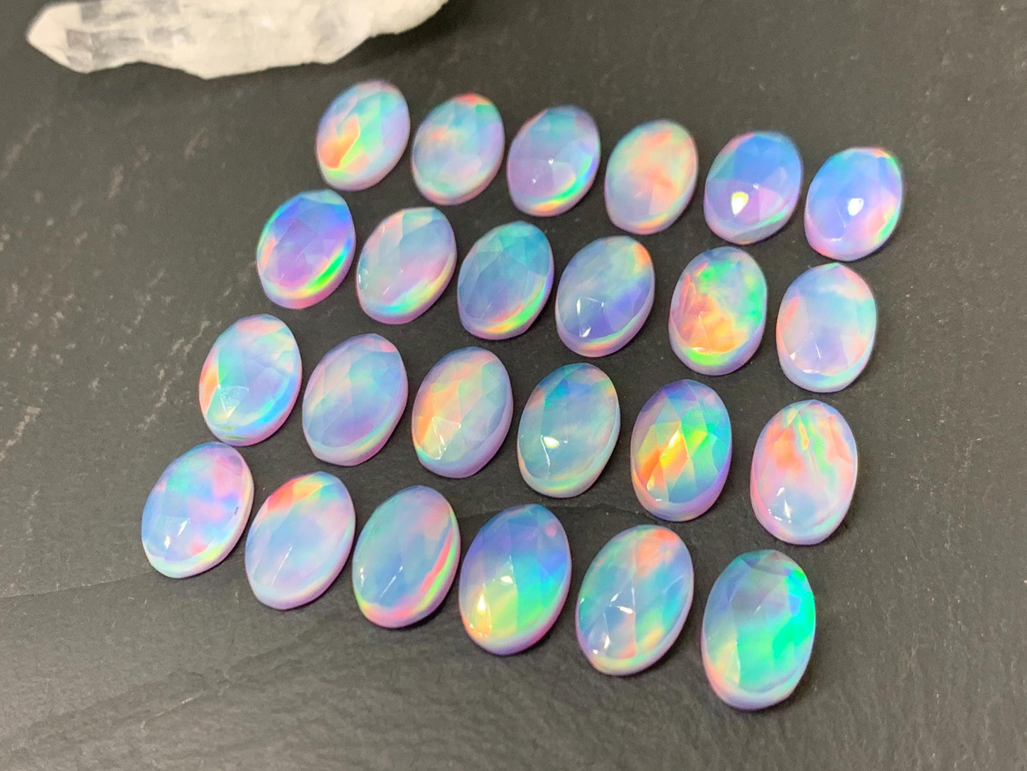 Faceted Aurora Opal oval 8x12mm cabochons - Doublet cabochons - man made Opal