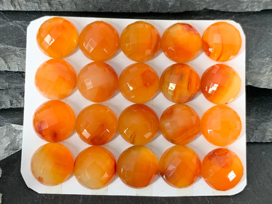 Faceted Carnelian round 13mm Cabochon - Calibrated cabochons
