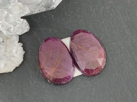 Faceted Ruby pair 8x14x3mm cabochon