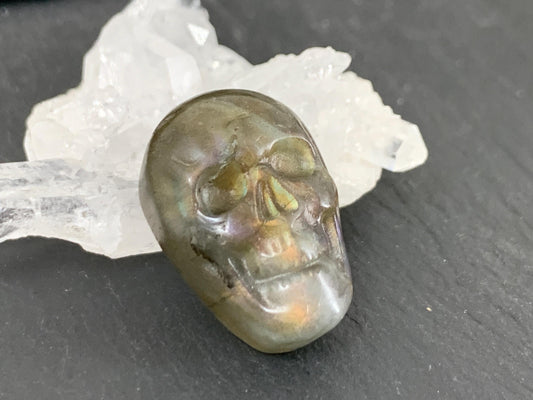 Labradorite Skull Cabochon 15x21mm - Natural Green Flat Back Gemstone