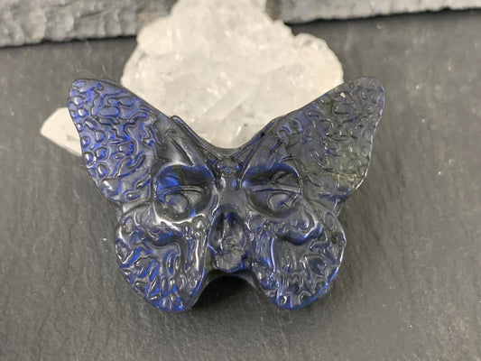 Labradorite Ghost Face Carving – Hand Carved Gemstone Flat Back Butterfly Gift