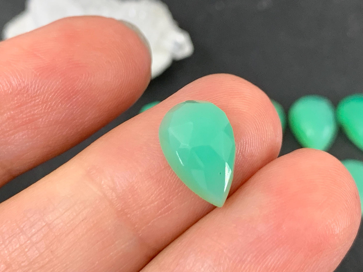Faceted Chrysoprase Cabochon - 8x12mm Pear Shape Gemstone | Rose Cut Stone, Semi Precious