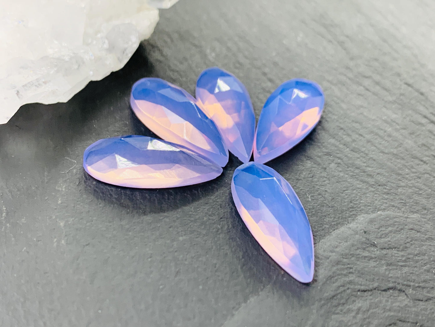 Faceted Lavender Quartz pear 8x20mm cabochon - Lab created