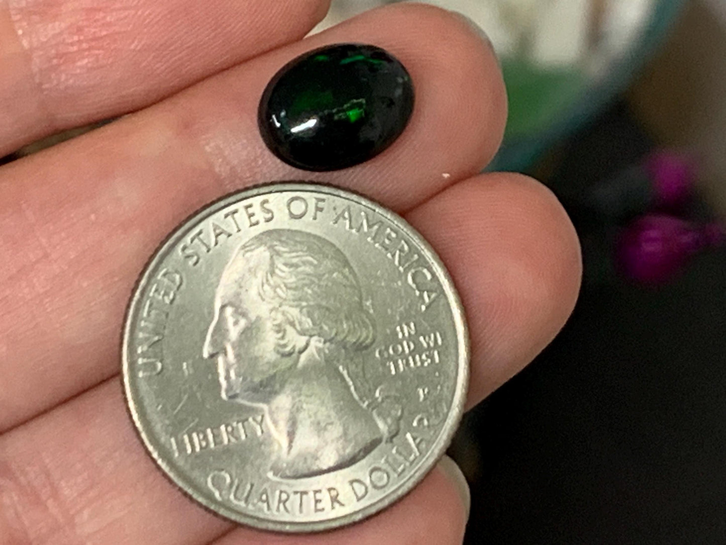 Natural Ethiopian Black Opal 8x11x3.5mm cabochon