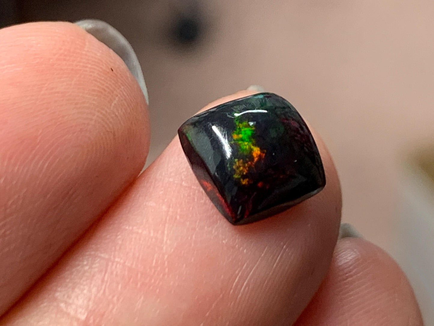 Natural Ethiopian Black Opal 8x8x4mm cabochon