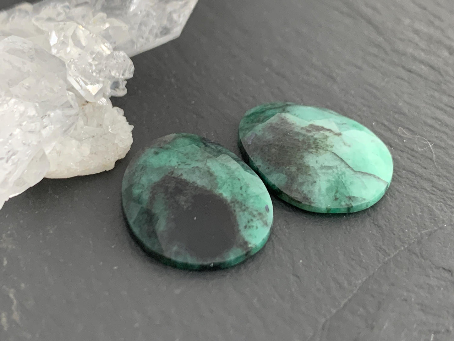 Faceted Emerald Pair 15x19x3mm cabochon