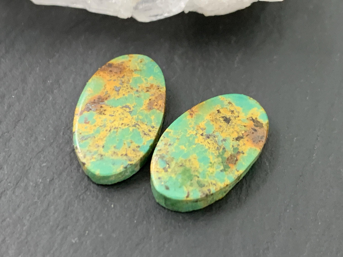 Tibetan Turquoise Pair 9x14mm Cabochon - Hand Cut Cabochon