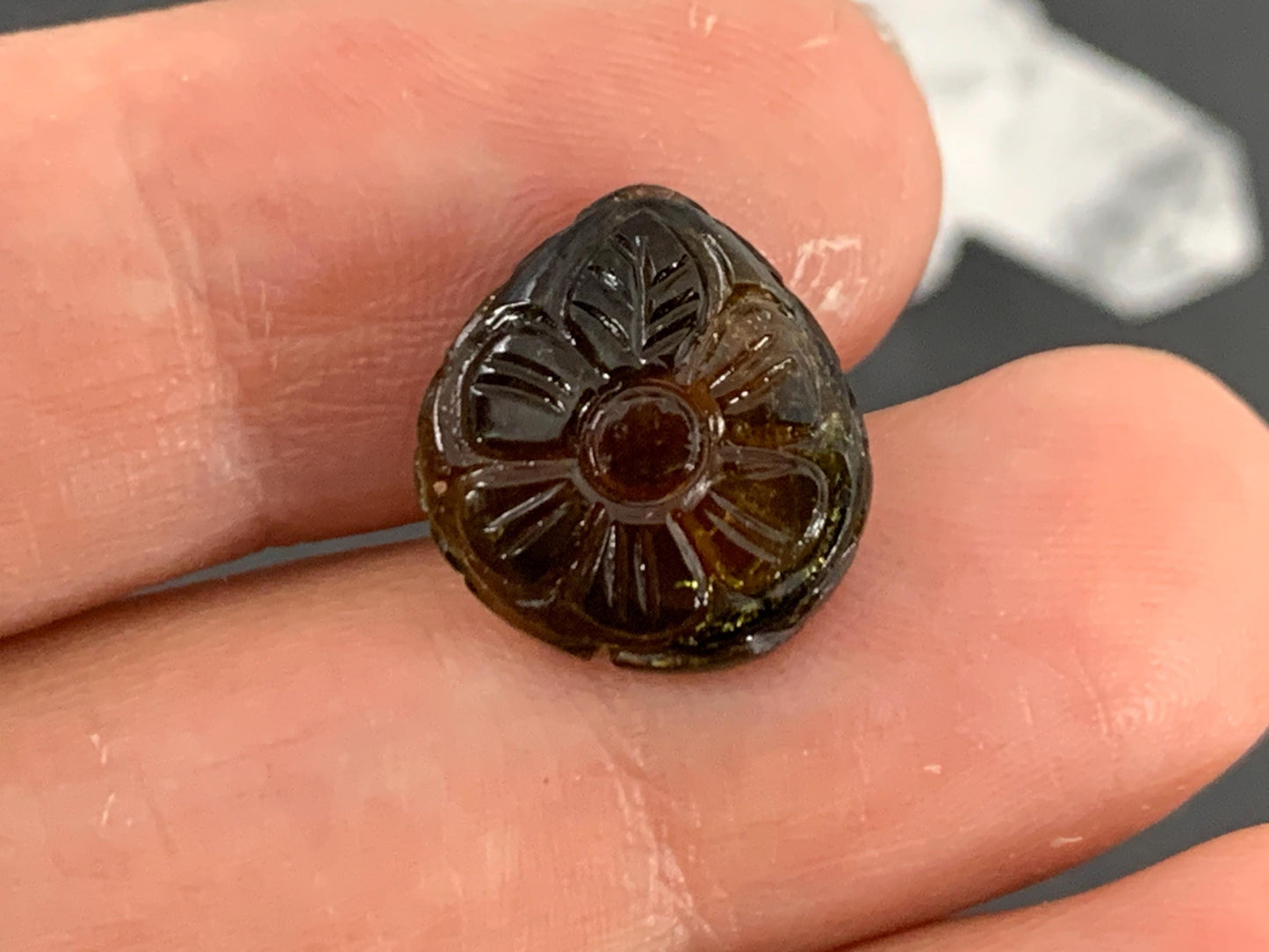 Carved Tourmaline 12x13x4mm cabochon