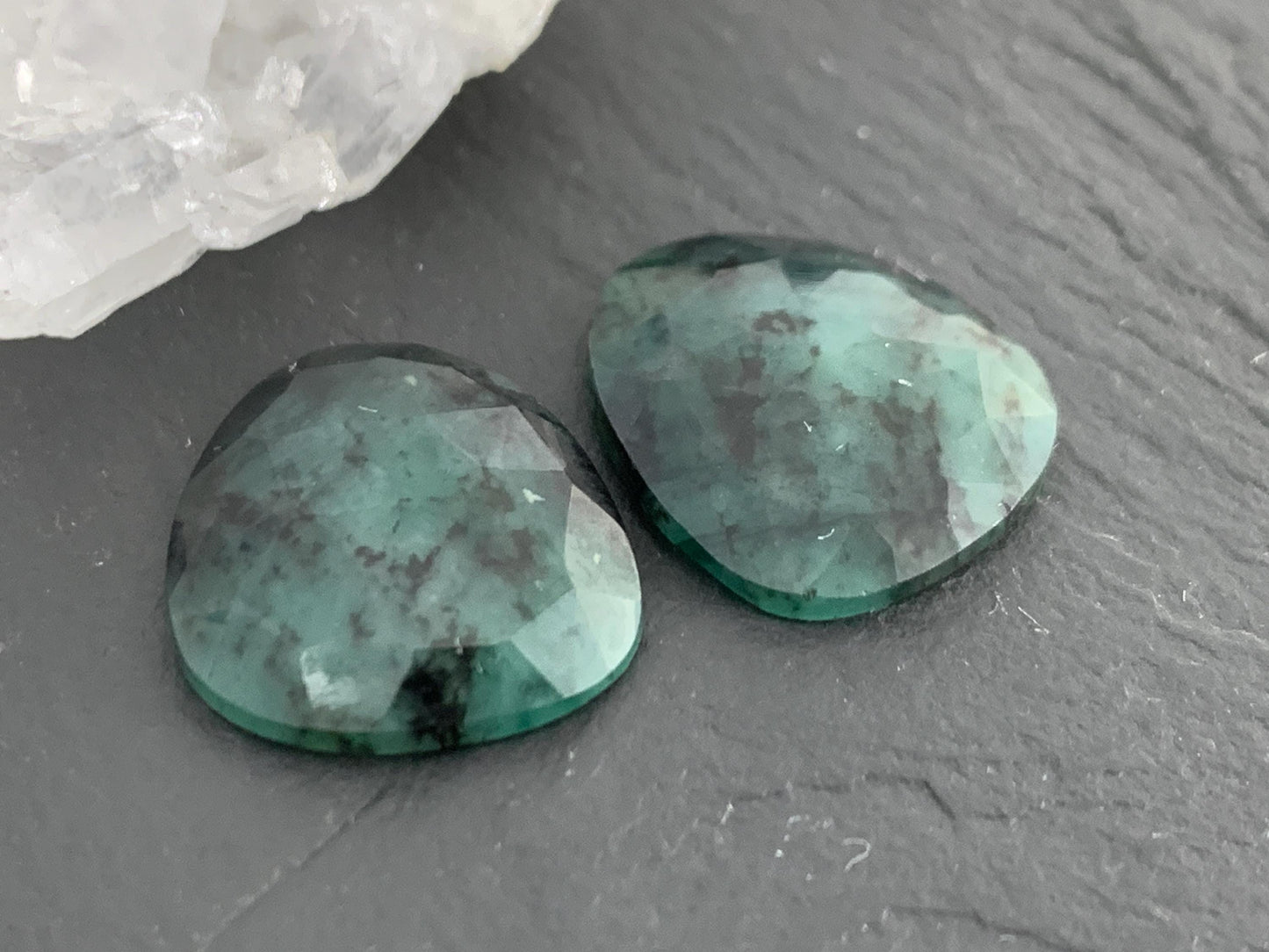 Faceted Emerald Pair 16x17x3.5mm cabochon
