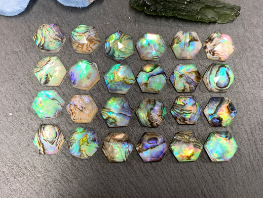 Faceted Abalone Crystal hexagon 10mm doublet cabochon