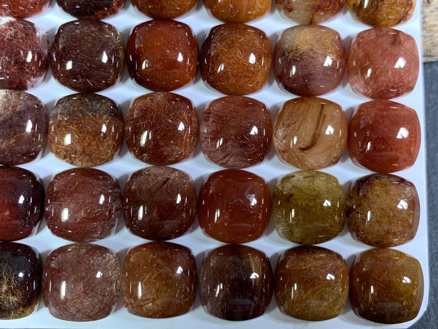 Rutilated Quartz square 12x12mm cabochon - Calibrated Cabochons