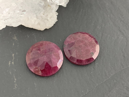 Faceted Ruby pair 12mm cabochon