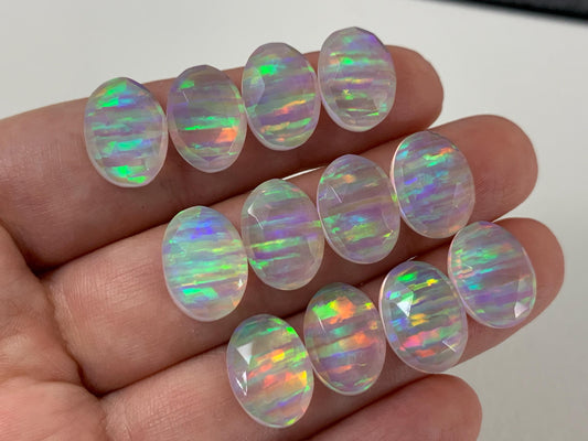 Faceted Aurora Opal Oval 10x14mm Doublet Cabochon – Colorful Synthetic Gemstone
