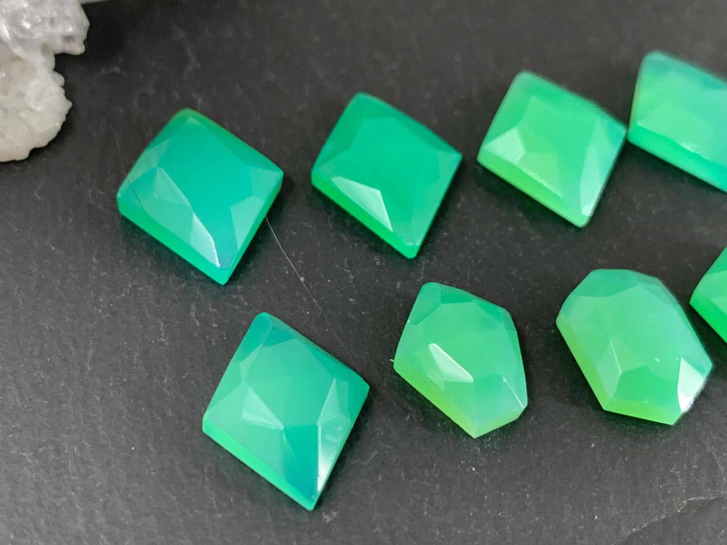 Faceted Chrysoprase 13-16mm long cabochon