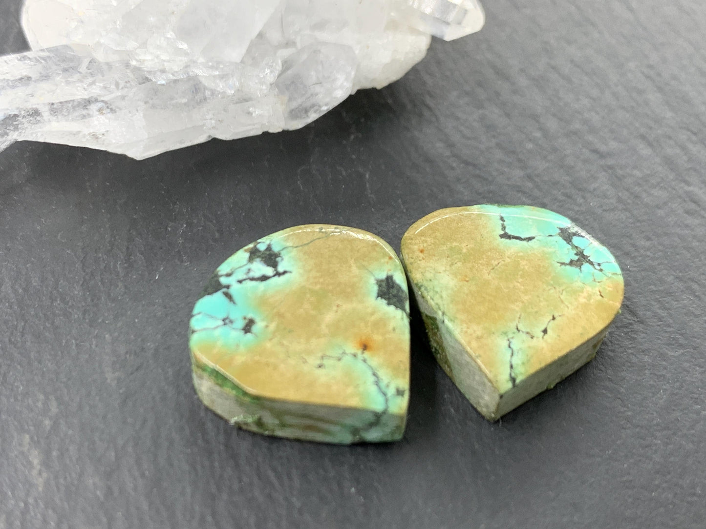 Tibetan Turquoise Pair 15x16mm Cabochon - Hand Cut Cabochon