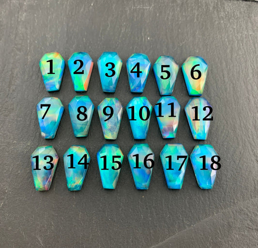 Faceted Aurora Opal coffin 10x16mm cabochon - Doublet cabochons