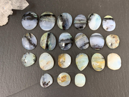 Faceted Peruvian Opal oval, pear 10-17mm long cabochon