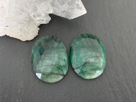 Faceted Emerald Pair 15x19x3.5mm cabochon