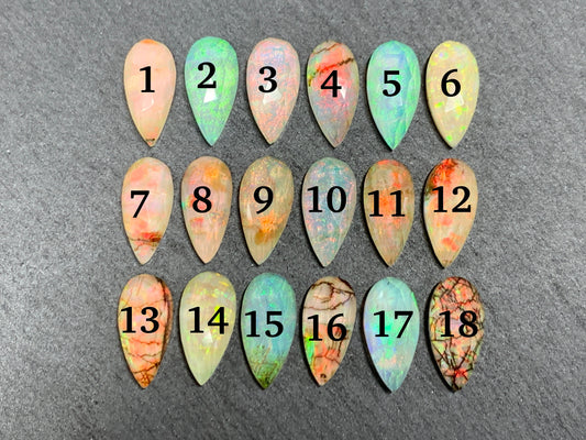 Faceted  Monarch Opal pear 7x15mm cabochons - Doublet cabochons