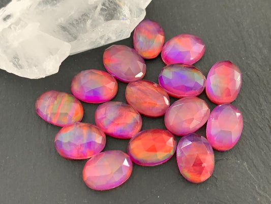 Faceted  Aurora Opal 10x14mm cabochons - Doublet cabochons