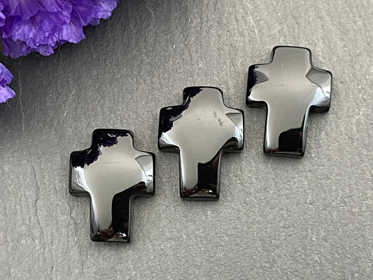 Black Agate cross 12x16mm cabochon - Calibrated cabochons