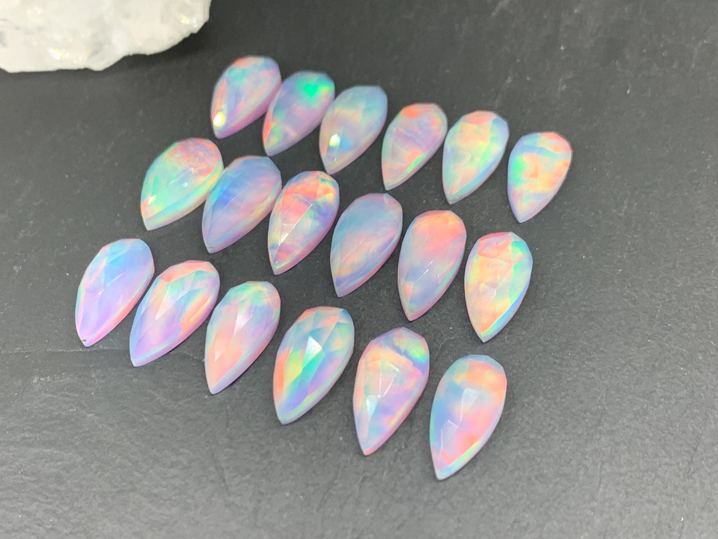 Faceted  Aurora Opal pear 7x15mm cabochon - Doublet cabochons - man made Opal
