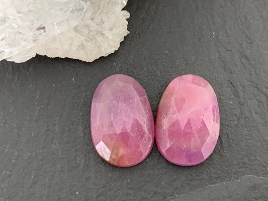 Faceted Ruby pair 8x12x3.5mm cabochon