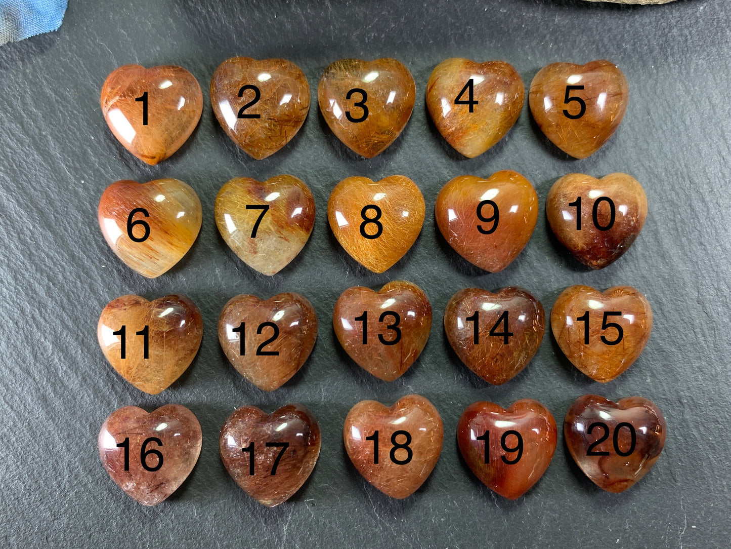 Rutilated Quartz heart 15x15mm cabochon - Calibrated cabochons
