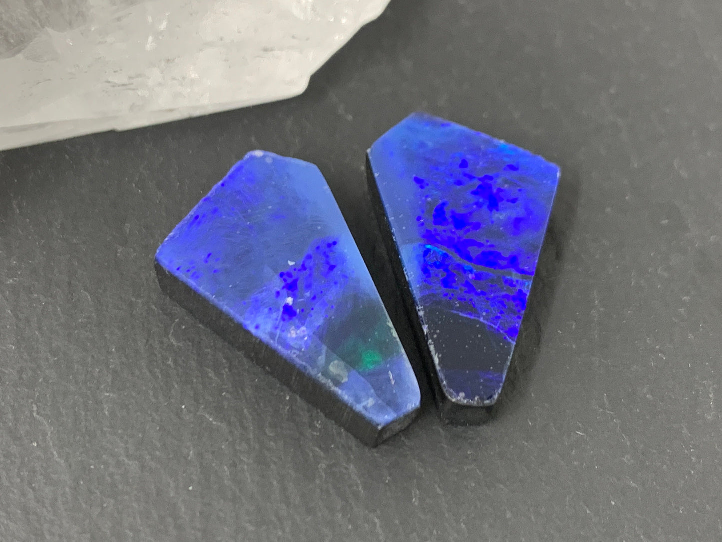 Damaged- Australian Opal doublet 11x19x4mm pair of cabochons
