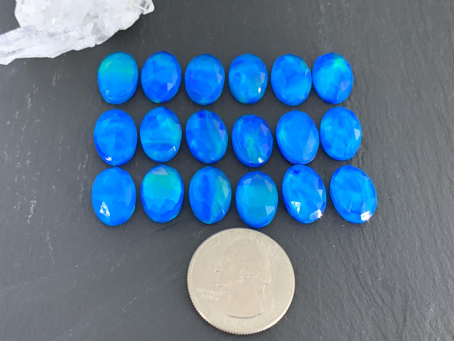Faceted Aurora Opal oval 10x14mm cabochons - Doublet cabochons