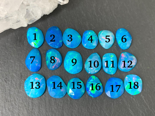 Faceted Blue Ethiopian Opal 8-9mm long cabochon