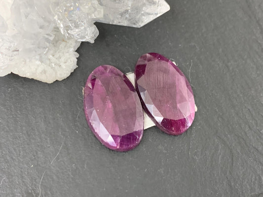 Faceted Ruby pair 10x18x3mm cabochon